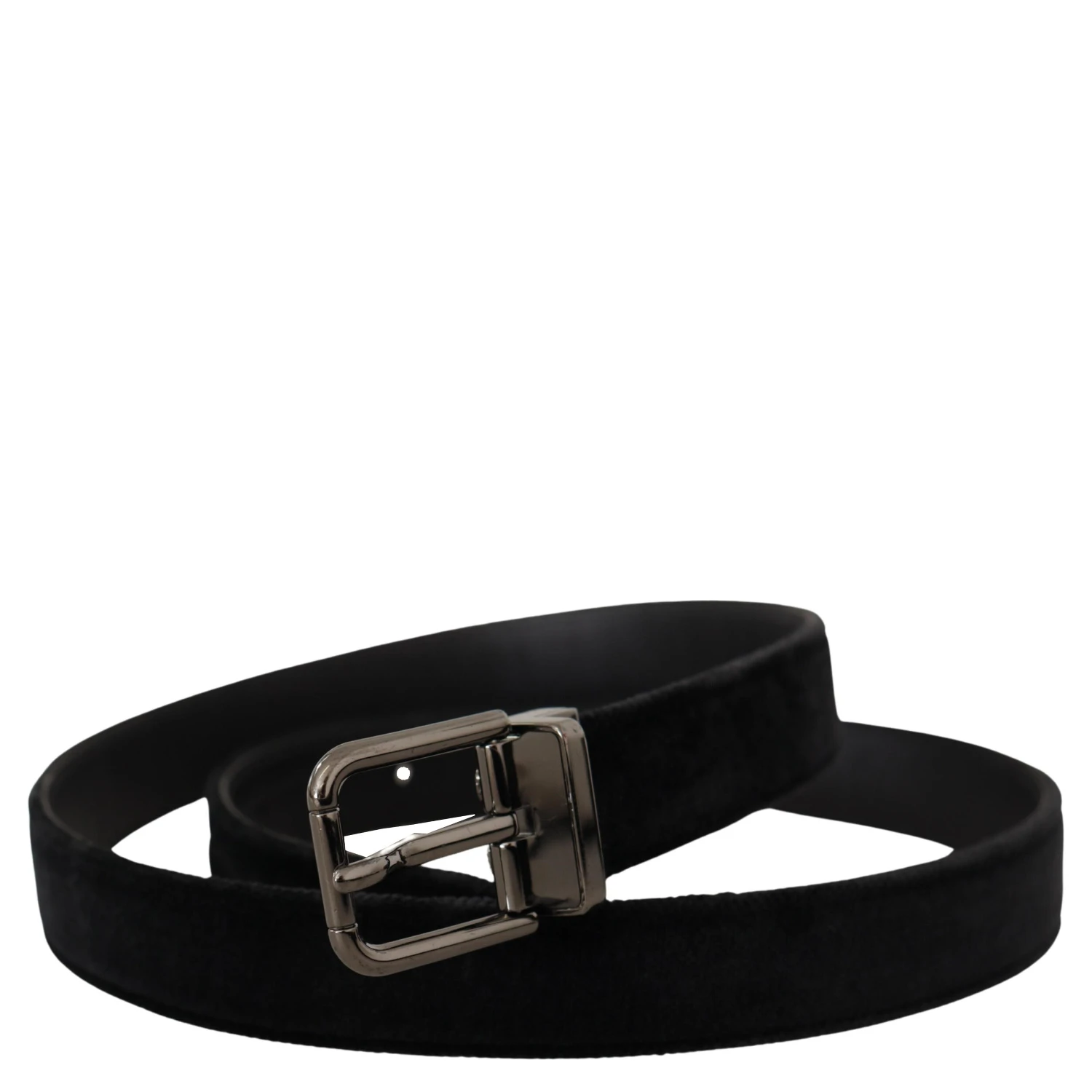 Black Velvet Silver Tone Logo Metal Buckle Belt