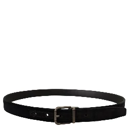 Black Velvet Silver Tone Logo Metal Buckle Belt