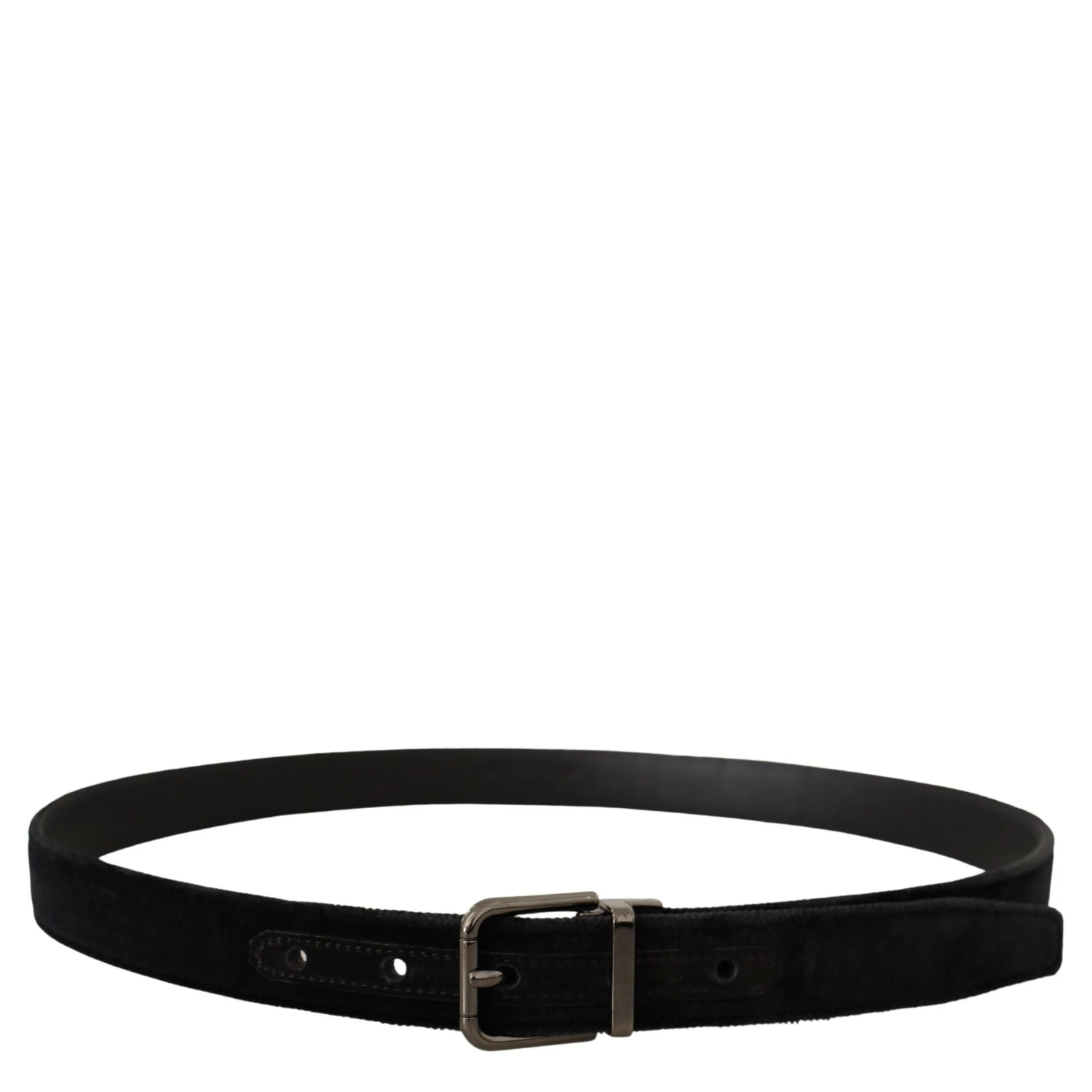 Black Velvet Silver Tone Logo Metal Buckle Belt