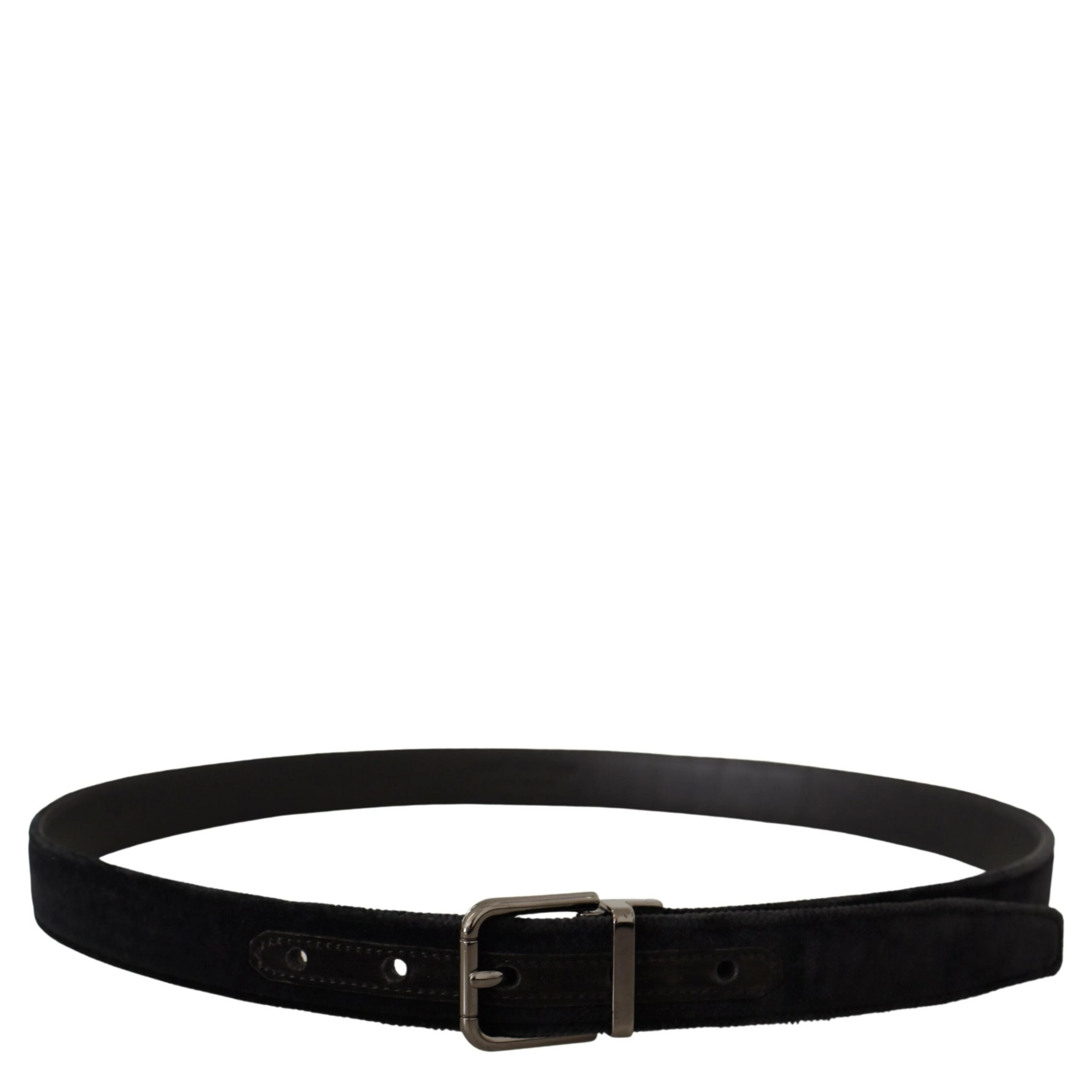 Black Velvet Silver Tone Logo Metal Buckle Belt