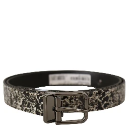 Black Marble Print Leather Gray Logo Belt