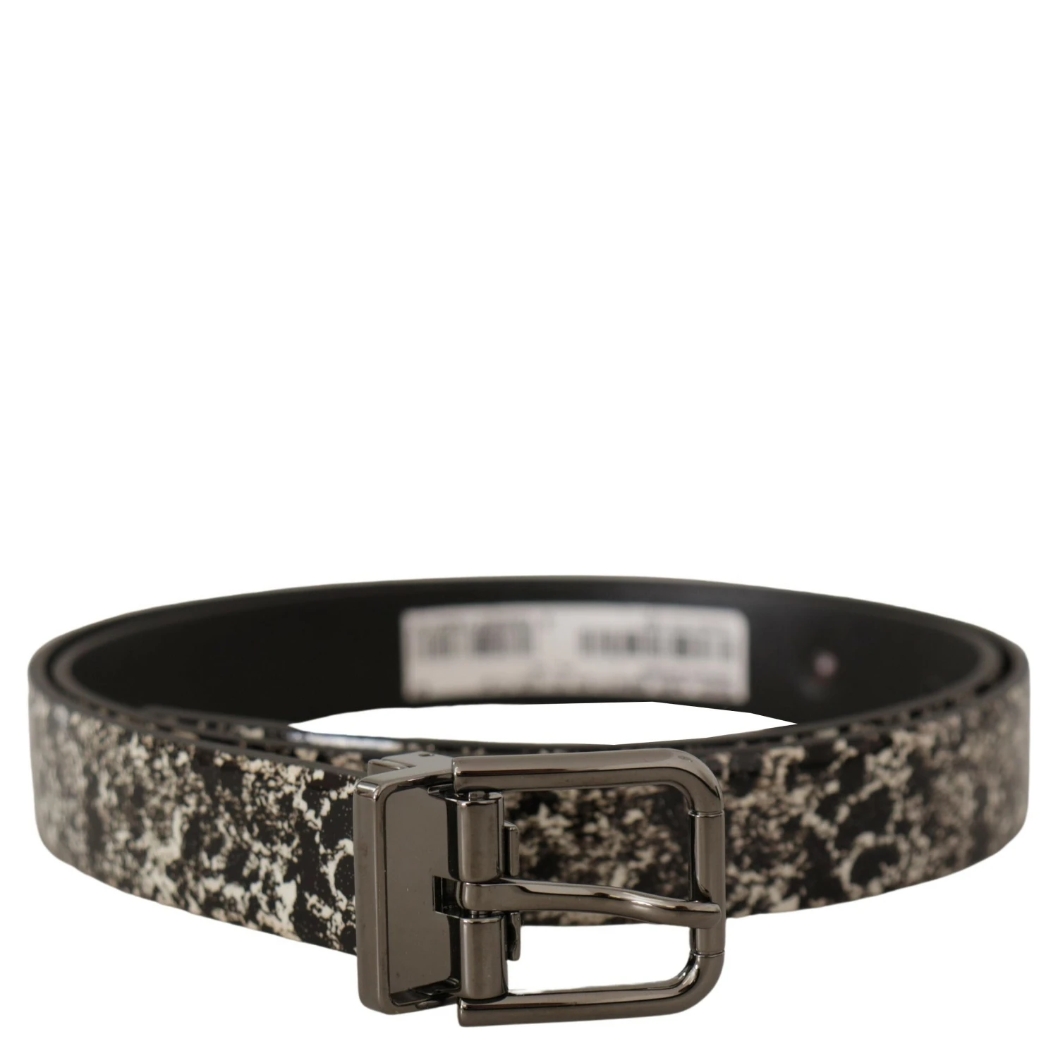 Black Marble Print Leather Gray Logo Belt