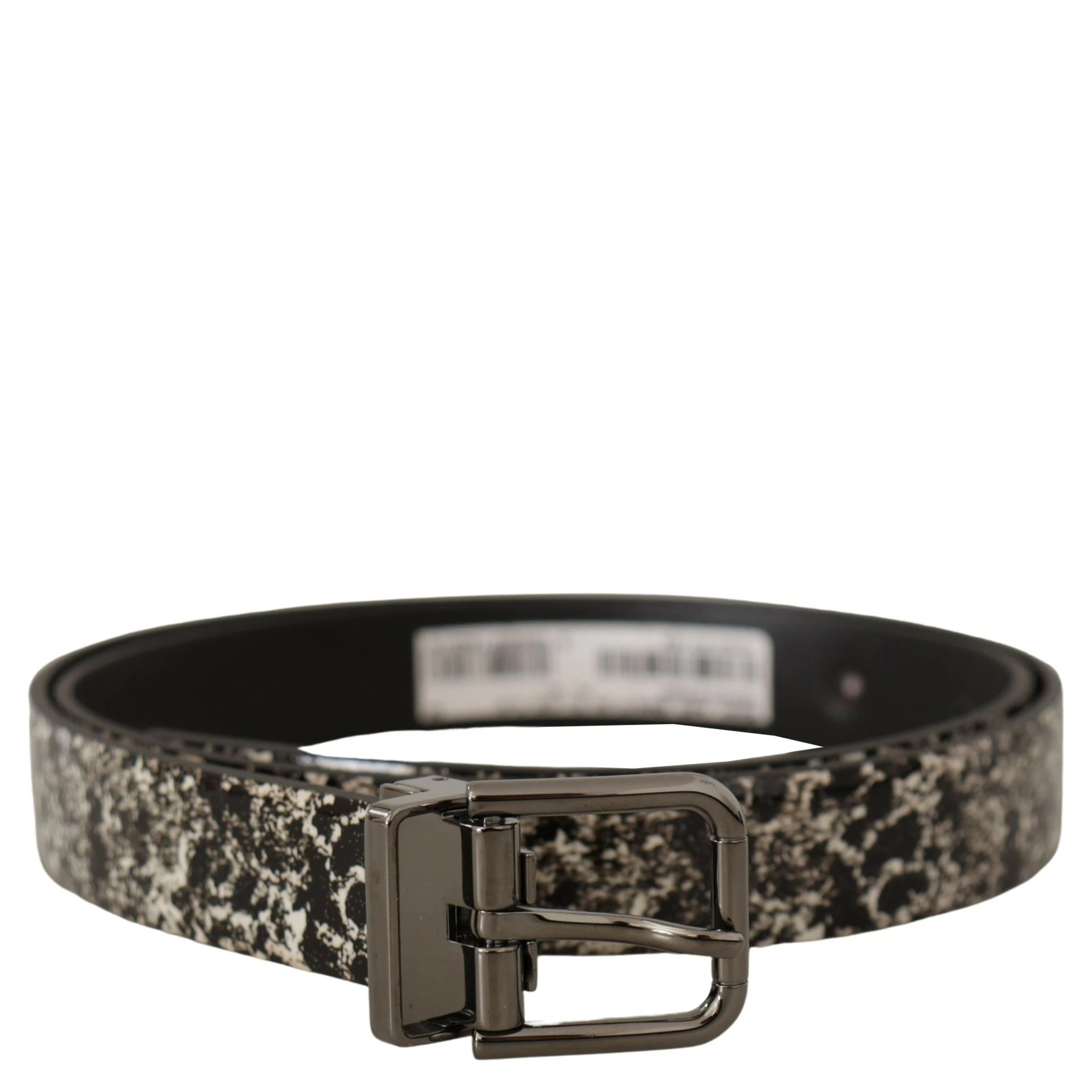 Black Marble Print Leather Gray Logo Belt