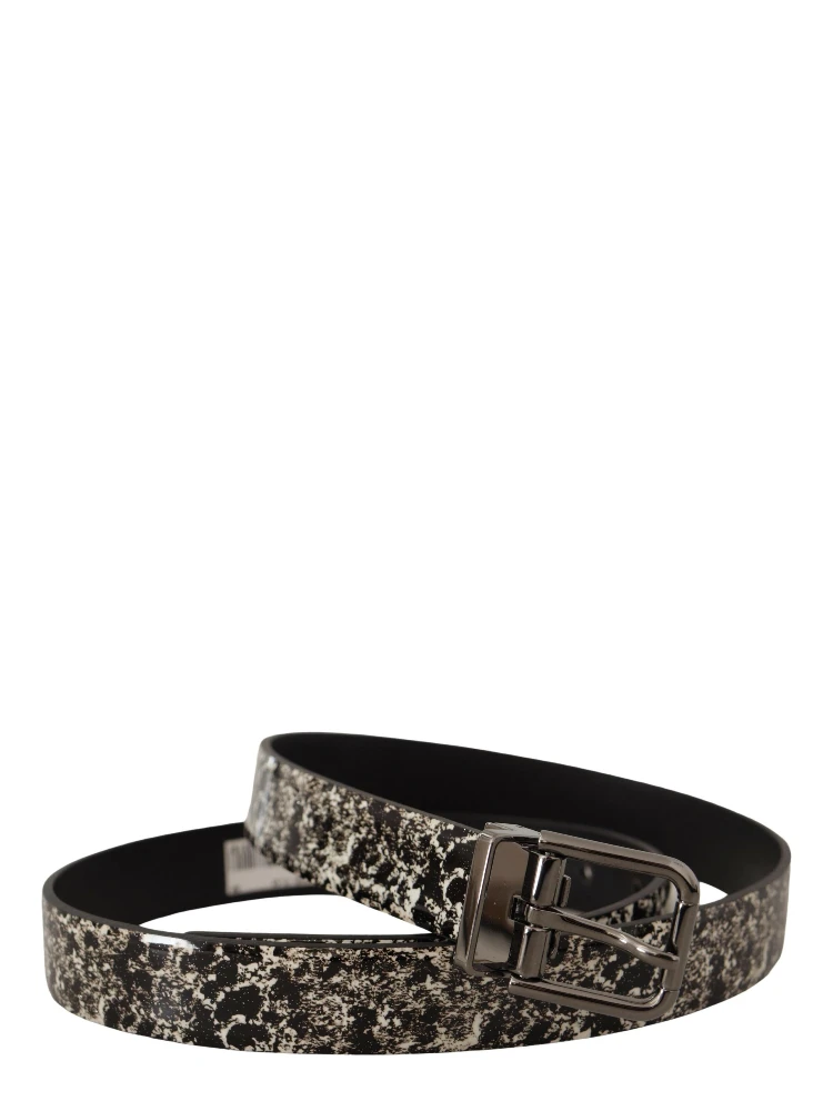 Black Marble Print Leather Gray Logo Belt alternative