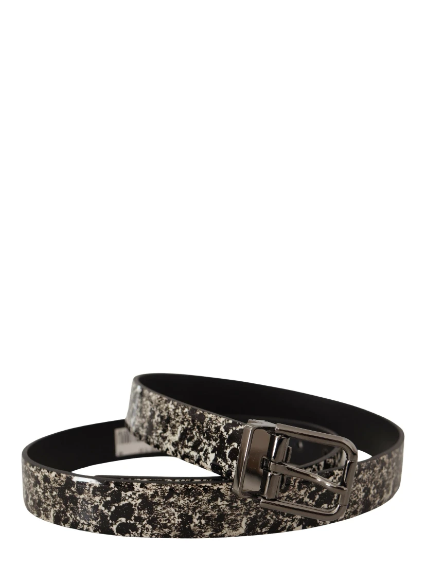 Black Marble Print Leather Gray Logo Belt