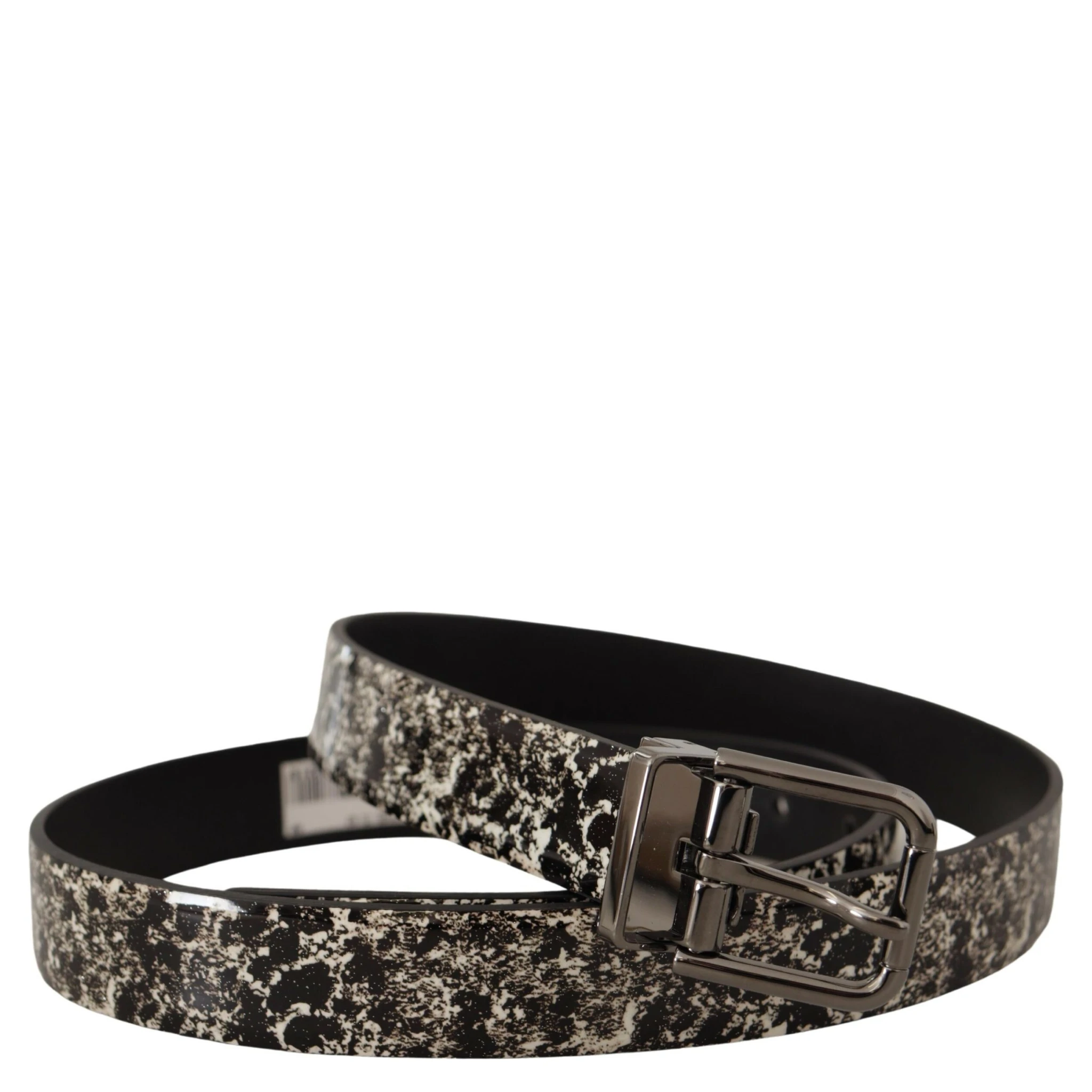 Black Marble Print Leather Gray Logo Belt