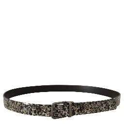 Black Marble Print Leather Gray Logo Belt