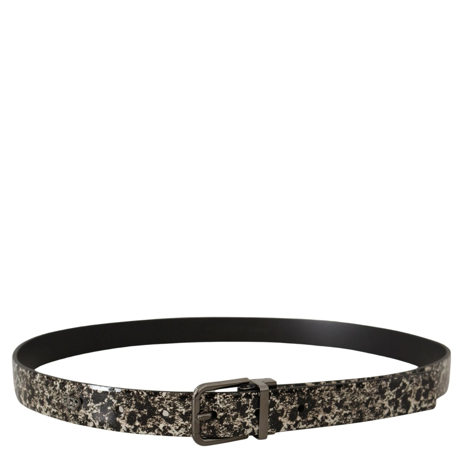 Black Marble Print Leather Gray Logo Belt