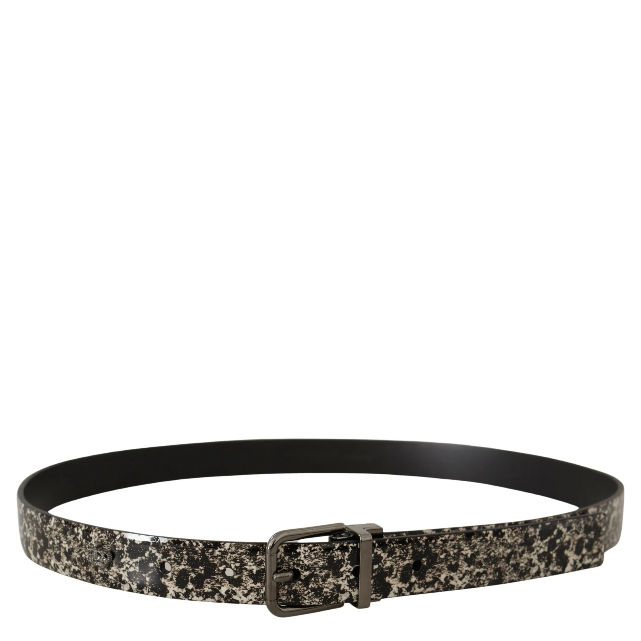 Black Marble Print Leather Gray Logo Belt