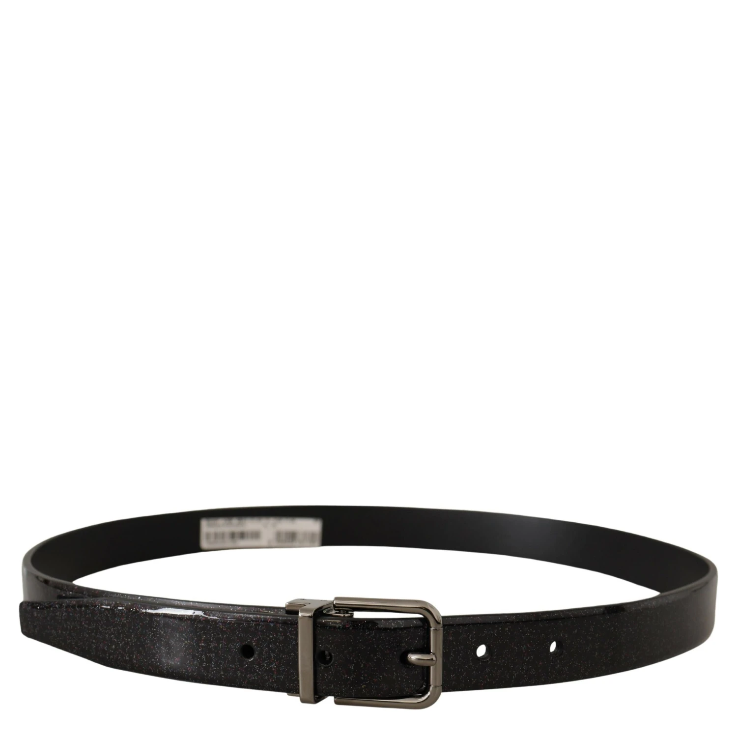 Black Vernice Puntinata Leather Silver Tone Metal Belt