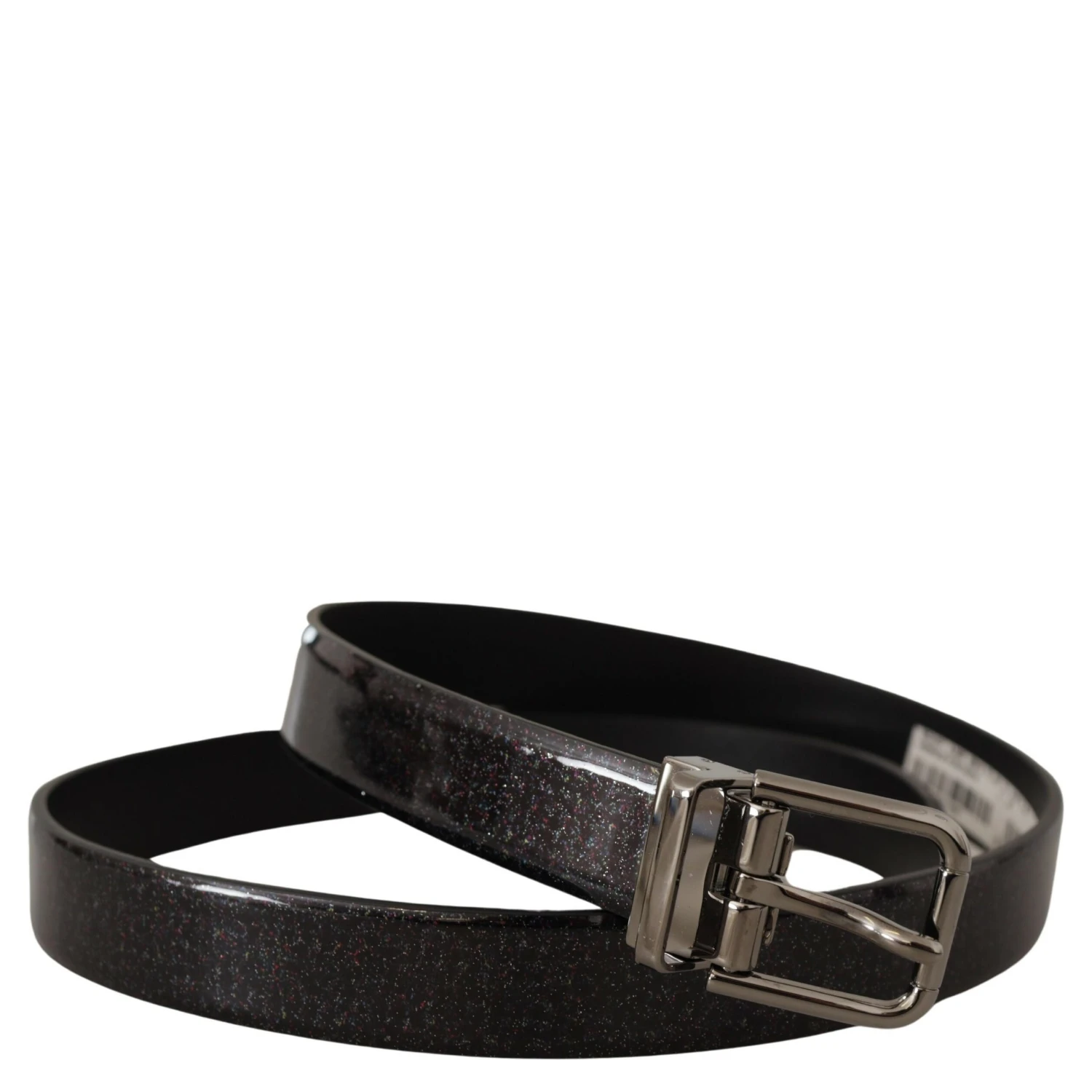 Black Vernice Puntinata Leather Silver Tone Metal Belt