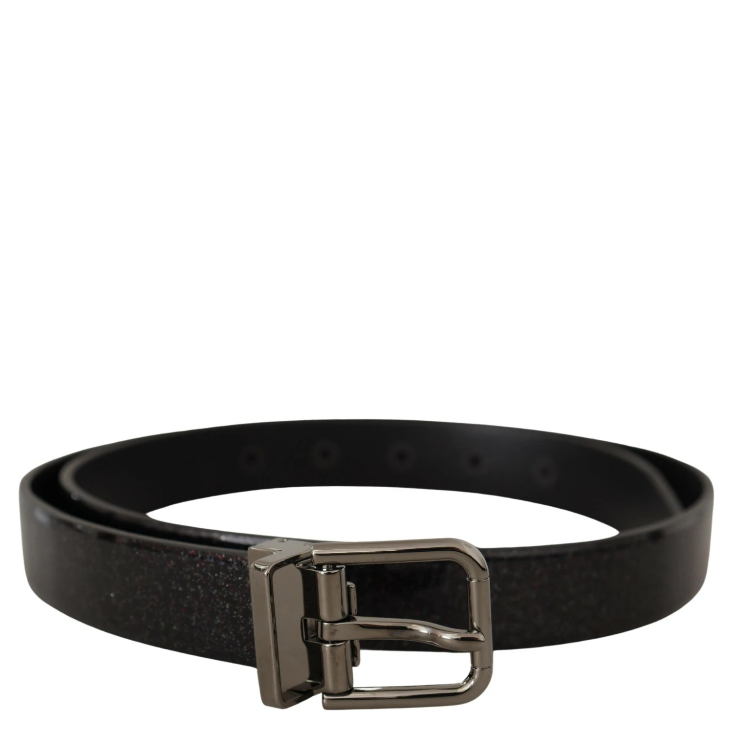 Black Vernice Puntinata Leather Silver Tone Metal Belt