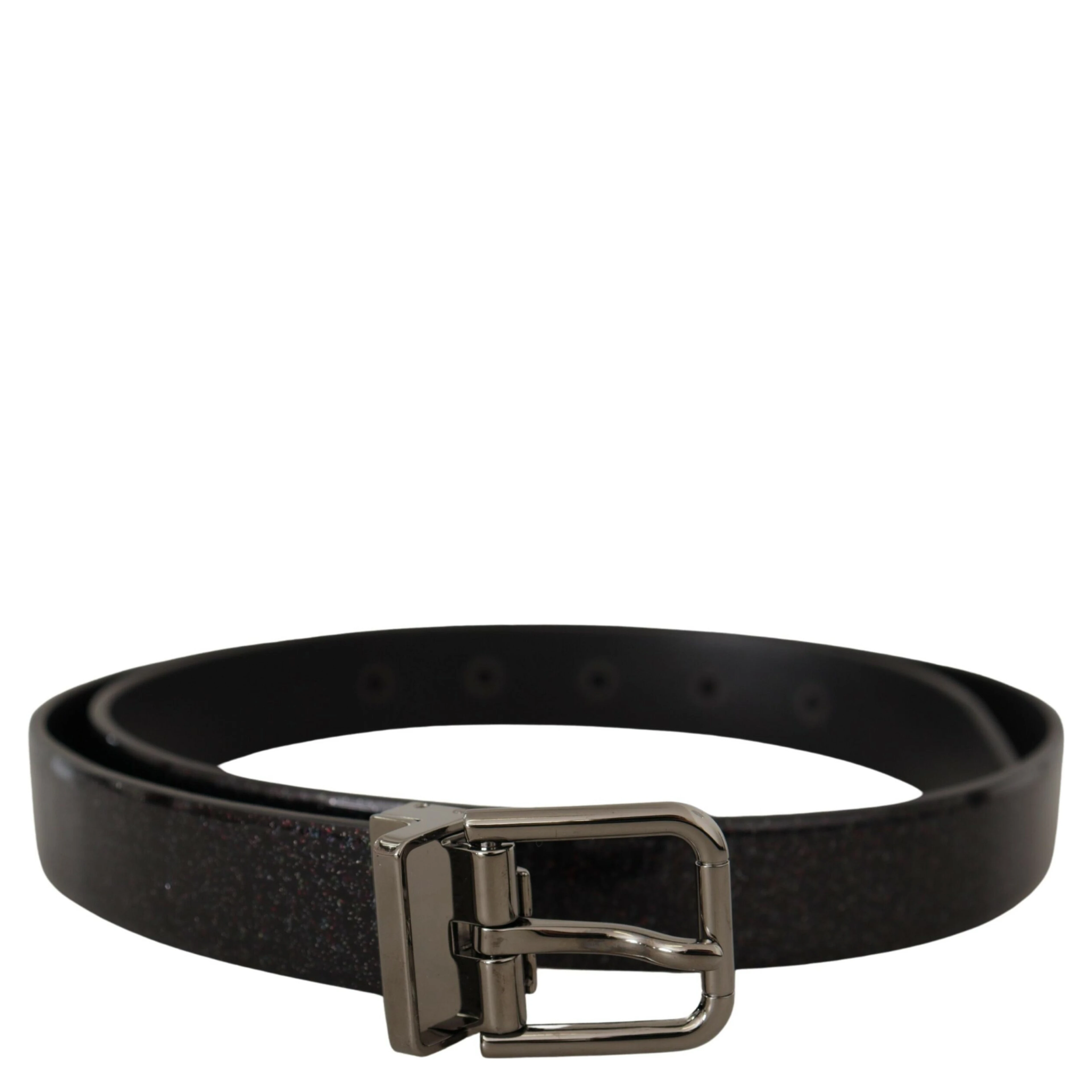 Black Vernice Puntinata Leather Silver Tone Metal Belt