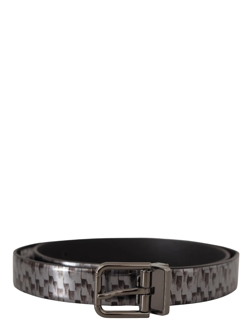 Gray Herringbone Leather Gray 3D Metal Buckle Belt