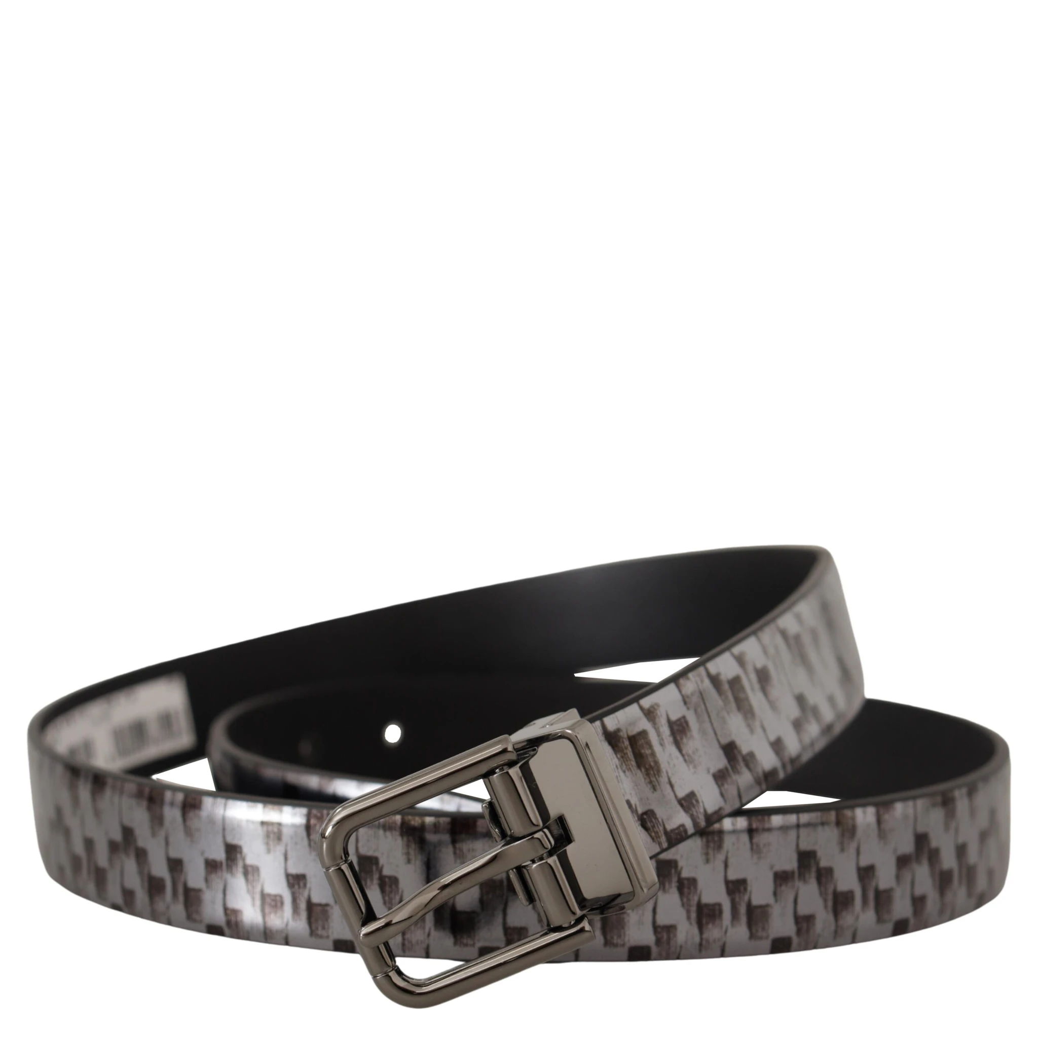 Gray Herringbone Leather Gray 3D Metal Buckle Belt