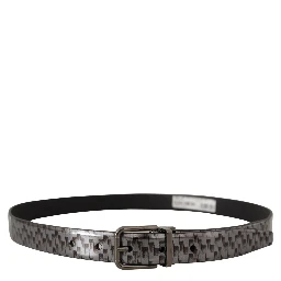 Gray Herringbone Leather Gray 3D Metal Buckle Belt