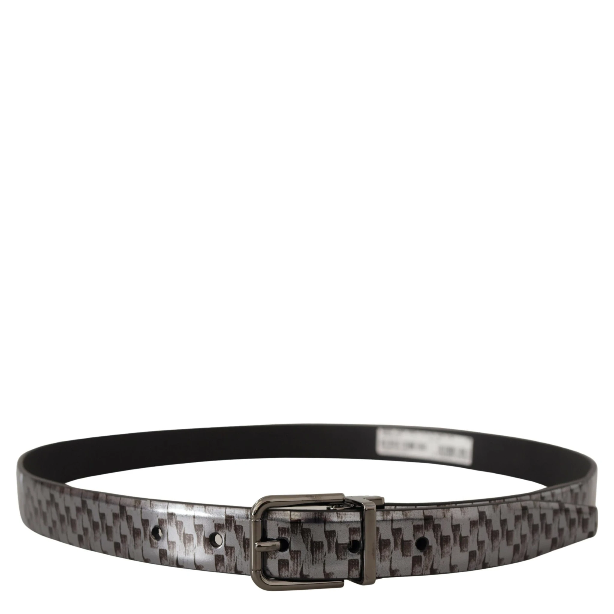 Gray Herringbone Leather Gray 3D Metal Buckle Belt