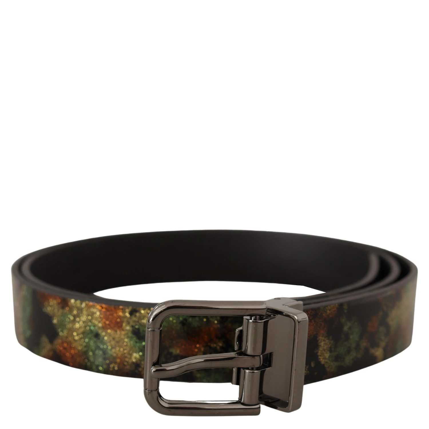 Black Sparkling Leather Black Metal Buckle Belt