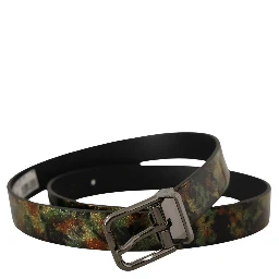 Black Sparkling Leather Black Metal Buckle Belt