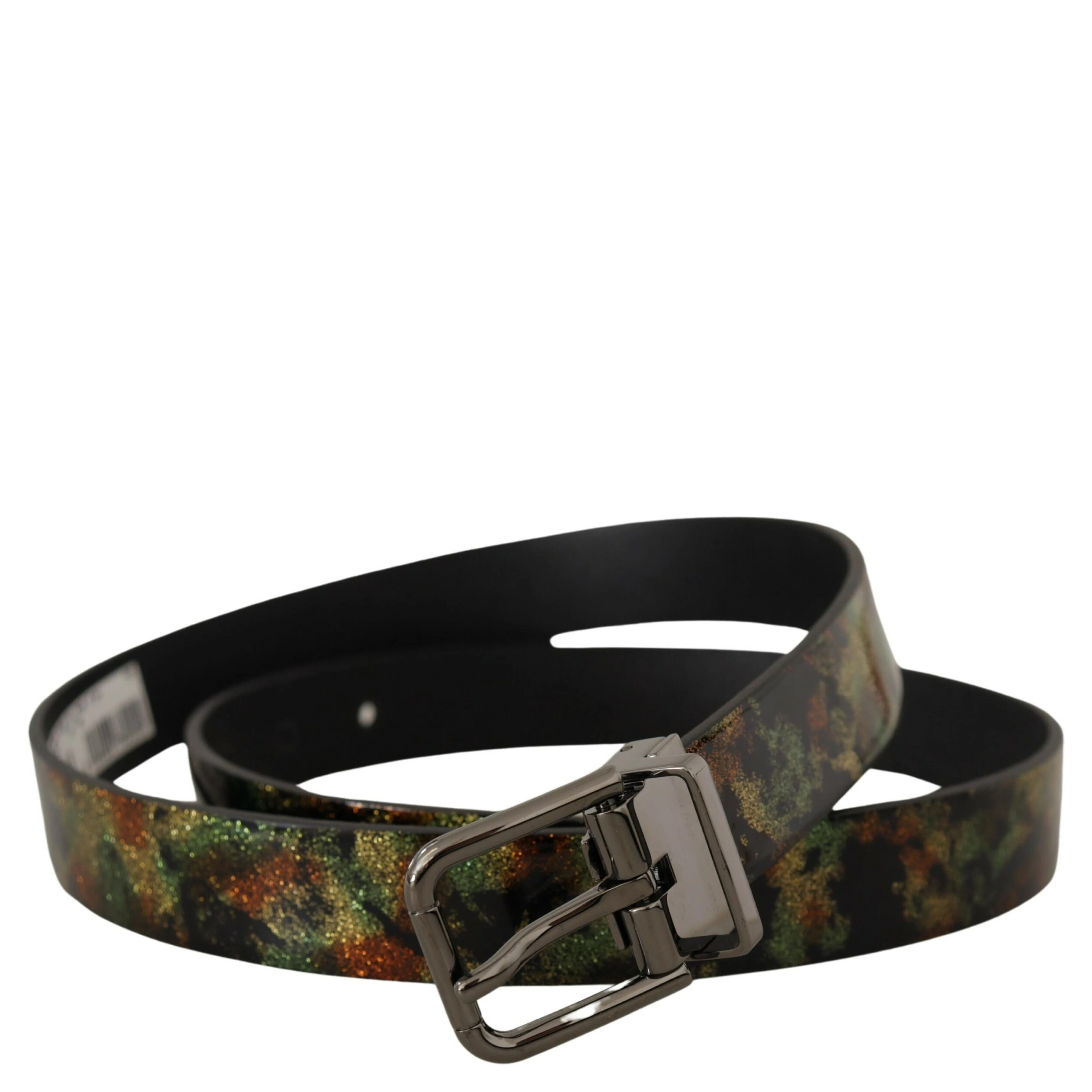 Black Sparkling Leather Black Metal Buckle Belt