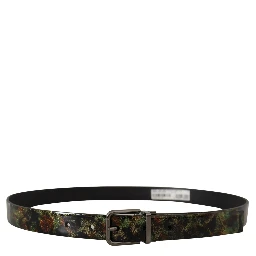 Black Sparkling Leather Black Metal Buckle Belt