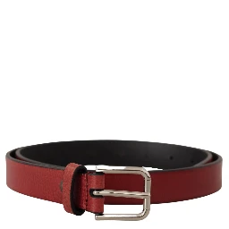 Maroon Vitello Leather Silver Metal Belt