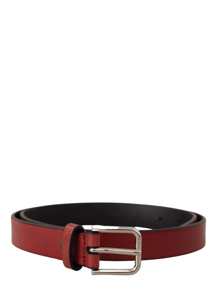 Maroon Vitello Leather Silver Metal Belt