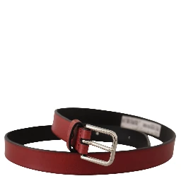 Maroon Vitello Leather Silver Metal Belt