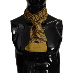 Yellow Patterned Silk Neck Wrap Fringe Scarf