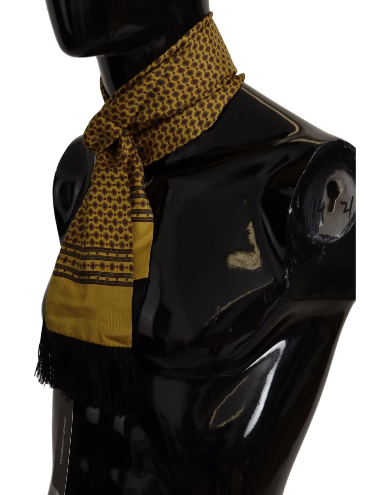 Yellow Patterned Silk Neck Wrap Fringe Scarf alternative