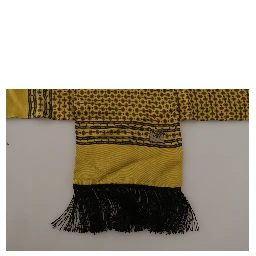 Yellow Patterned Silk Neck Wrap Fringe Scarf