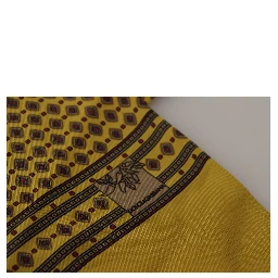 Yellow Patterned Silk Neck Wrap Fringe Scarf