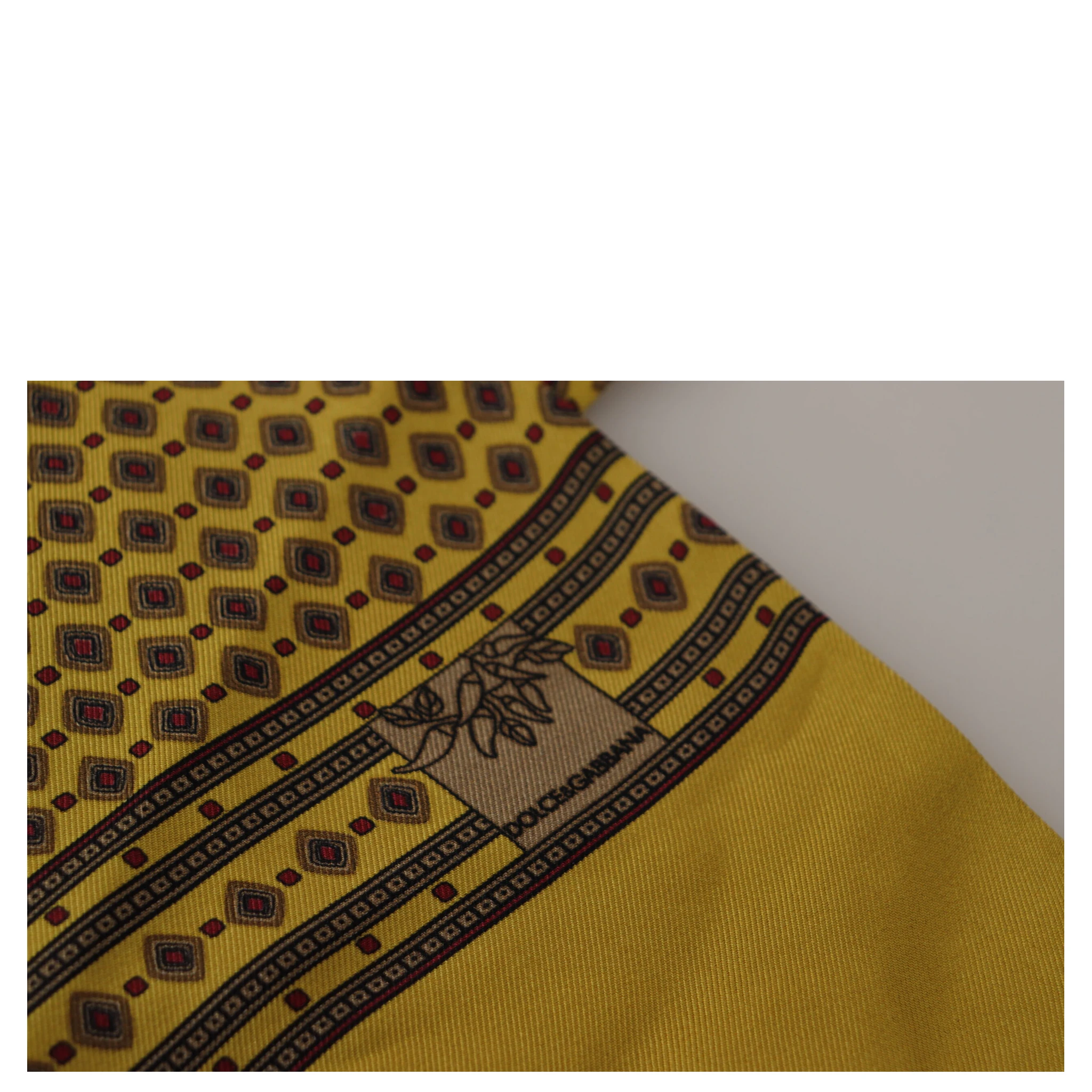 Yellow Patterned Silk Neck Wrap Fringe Scarf