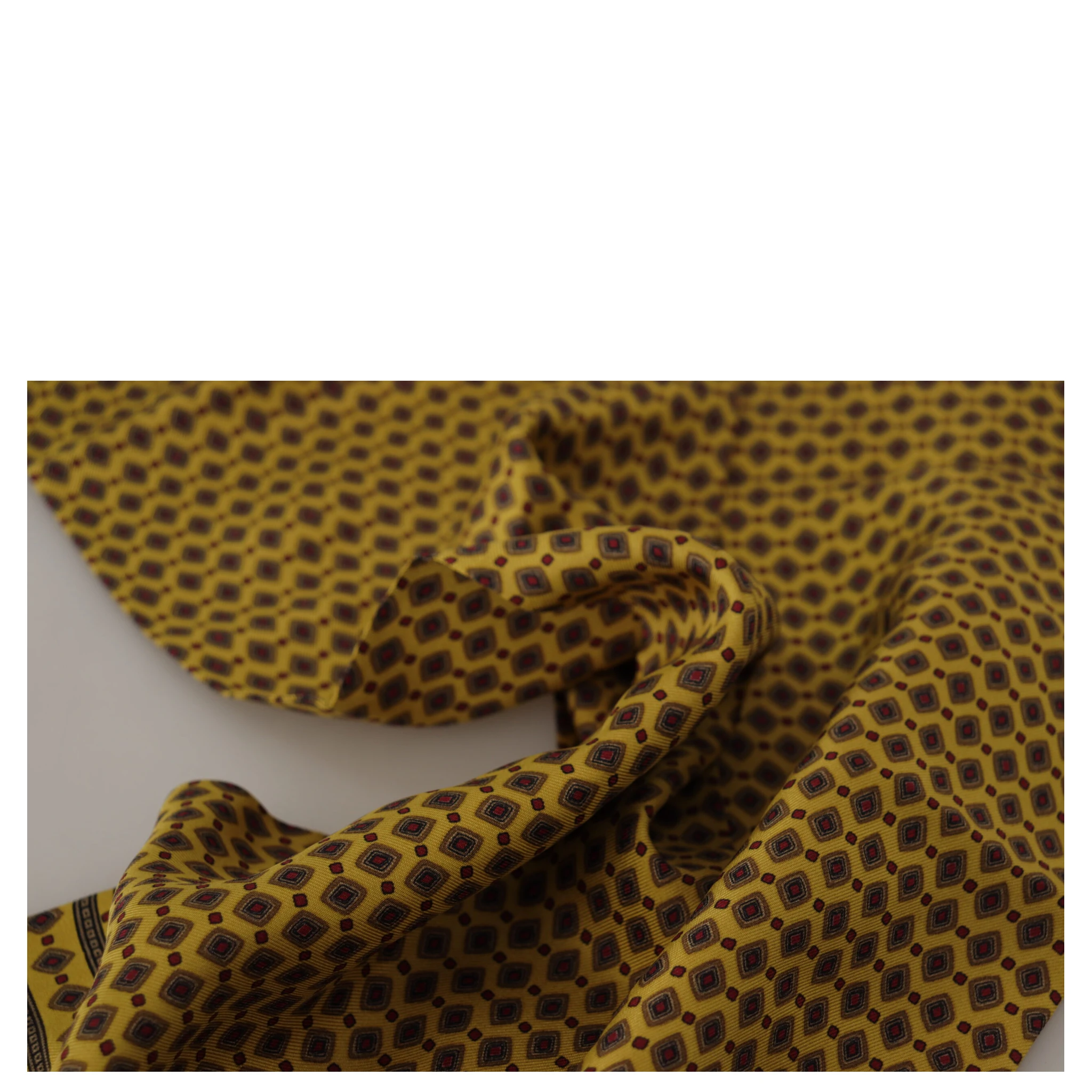 Yellow Patterned Silk Neck Wrap Fringe Scarf