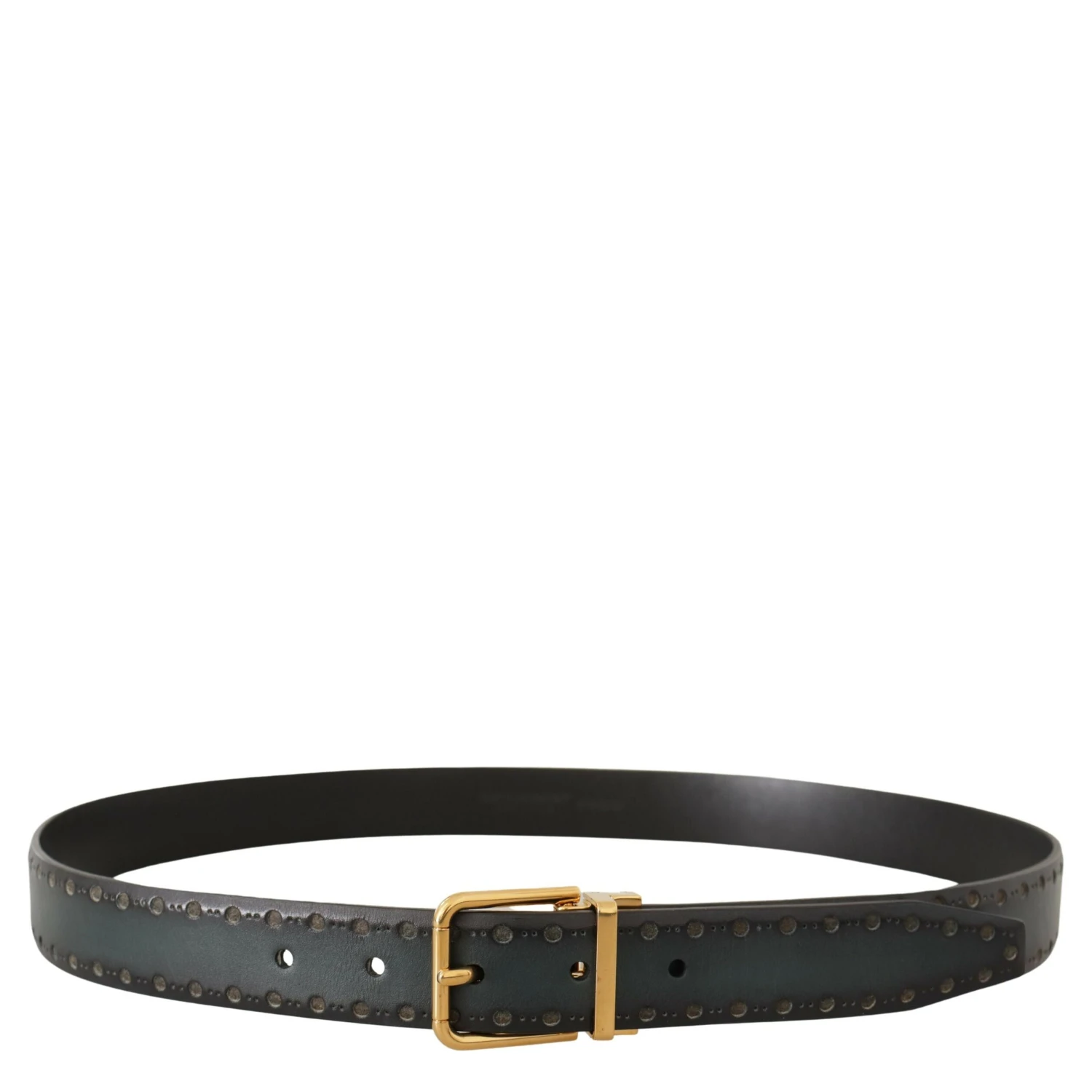 Green Perforated Leather Brass Metal Belt