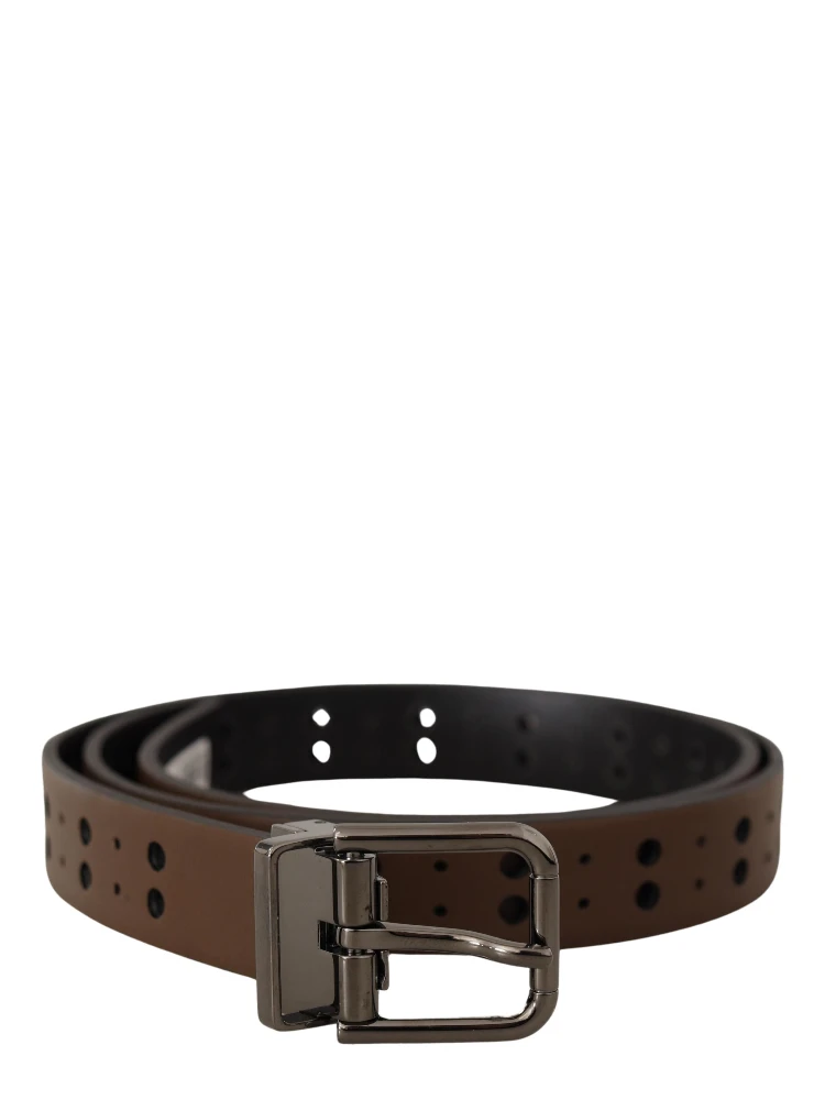 Dark Brown Perforated Leather Metal Belt