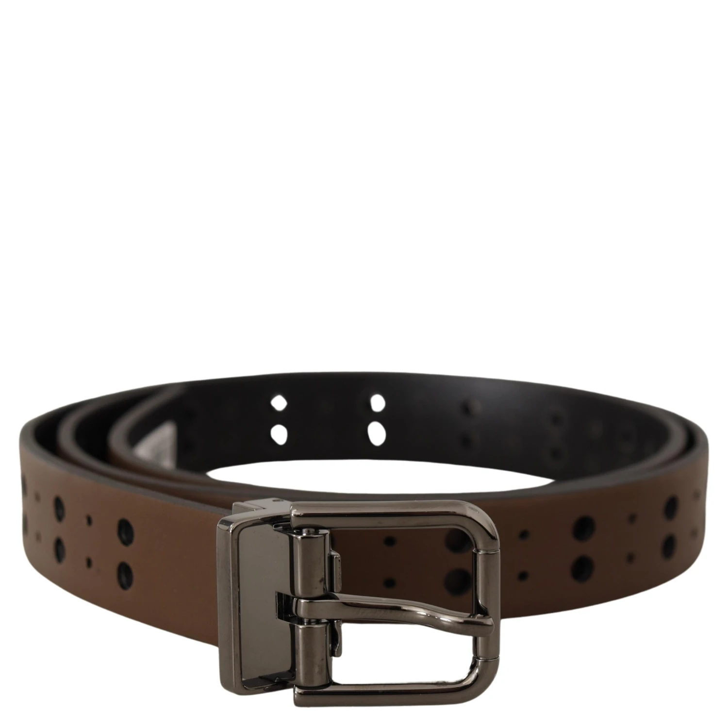 Dark Brown Perforated Leather Metal Belt