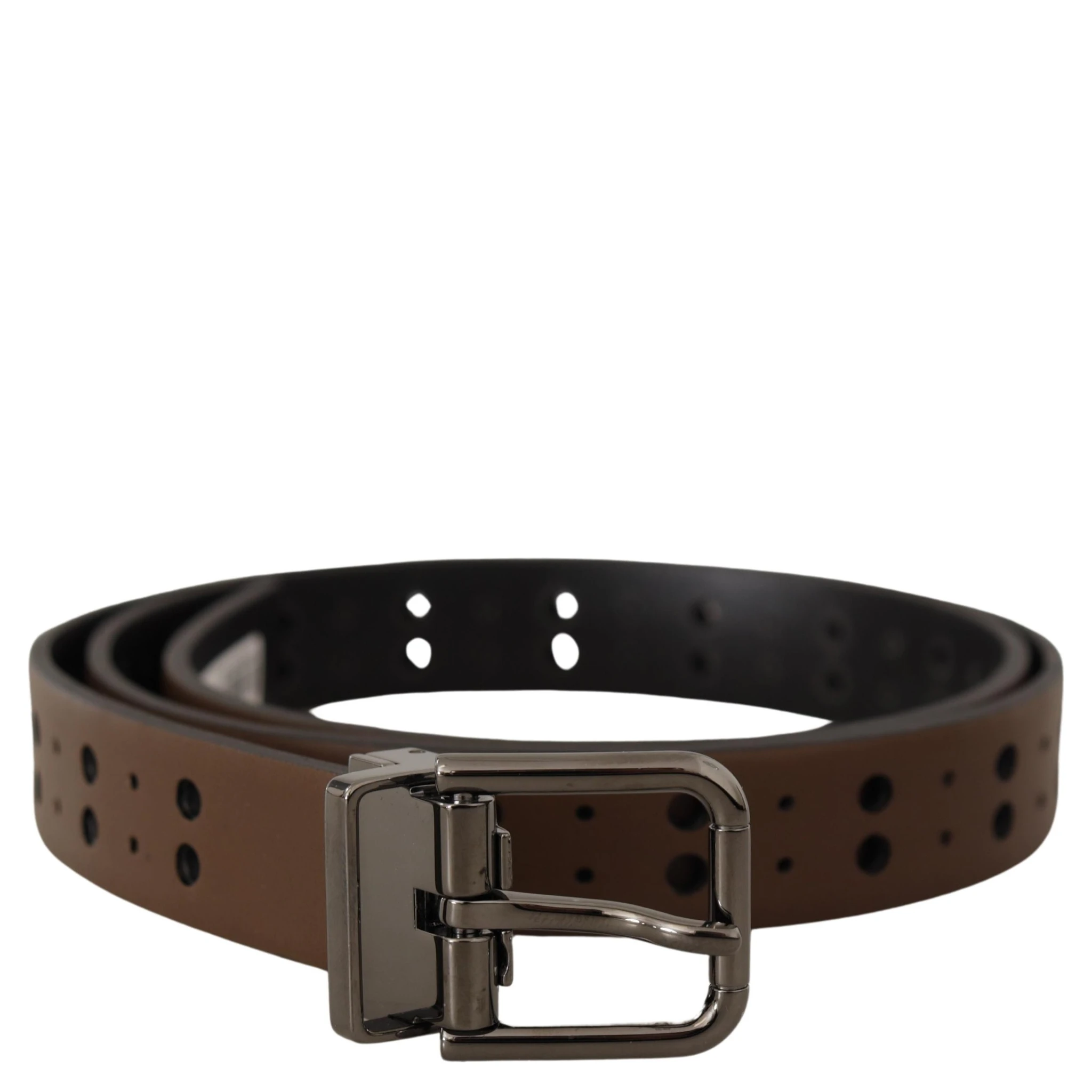 Dark Brown Perforated Leather Metal Belt