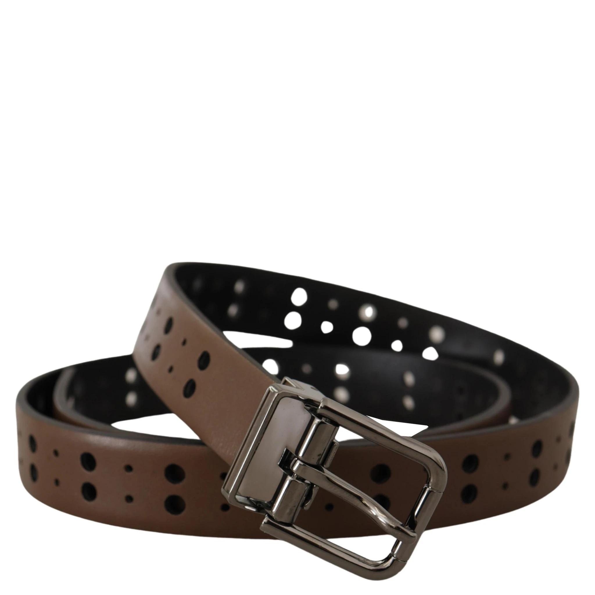 Dark Brown Perforated Leather Metal Belt