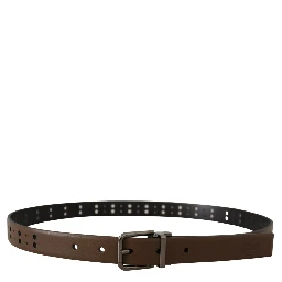 Dark Brown Perforated Leather Metal Belt