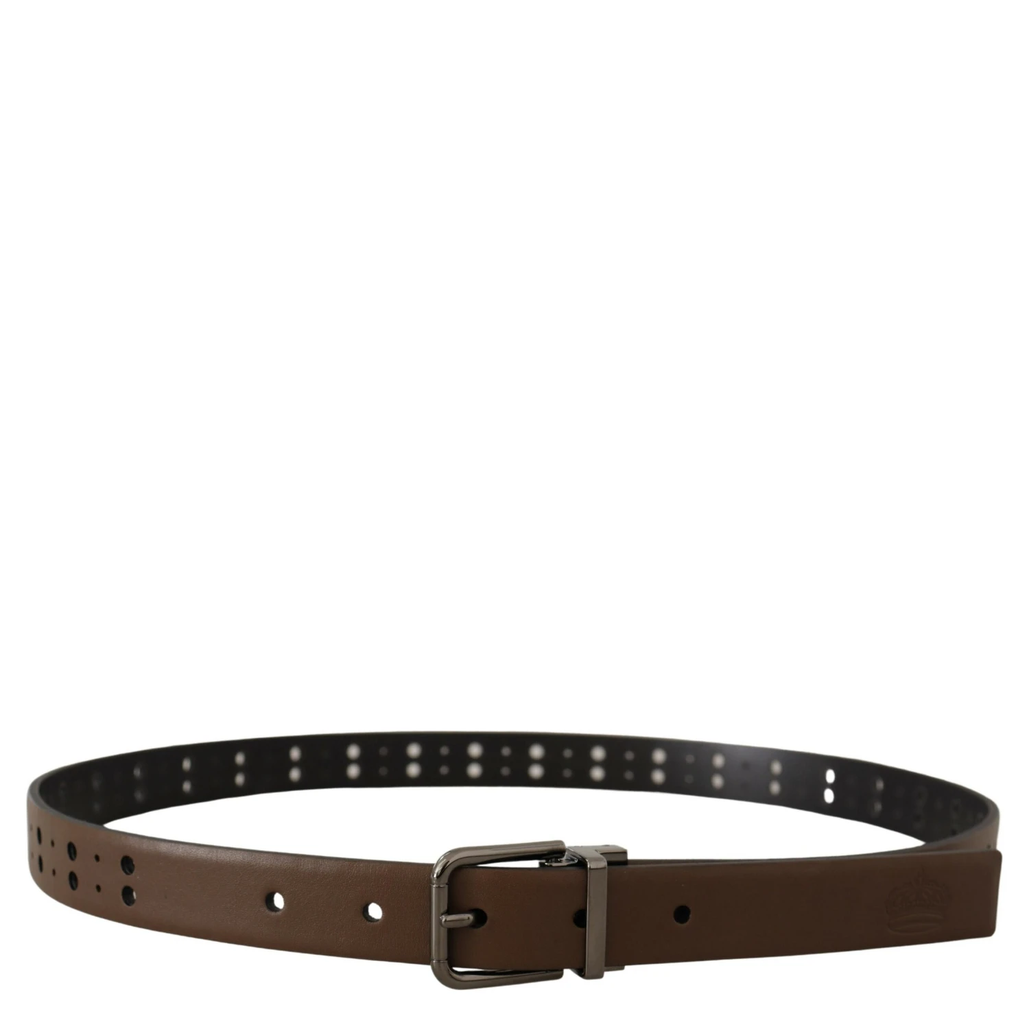 Dark Brown Perforated Leather Metal Belt