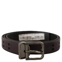 Burgundy Leather Perforated Metal Buckle Belt