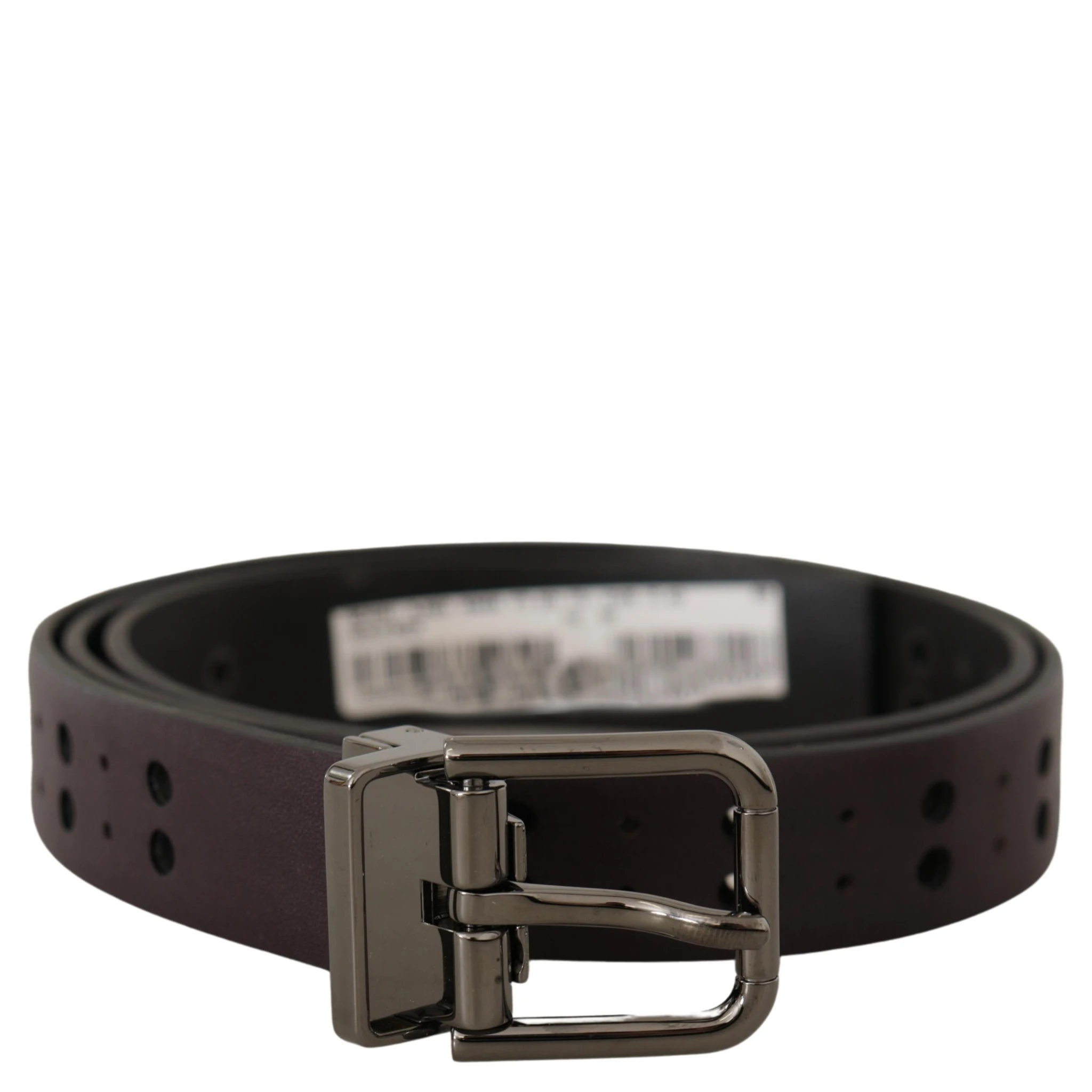 Burgundy Leather Perforated Metal Buckle Belt