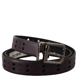 Burgundy Leather Perforated Metal Buckle Belt
