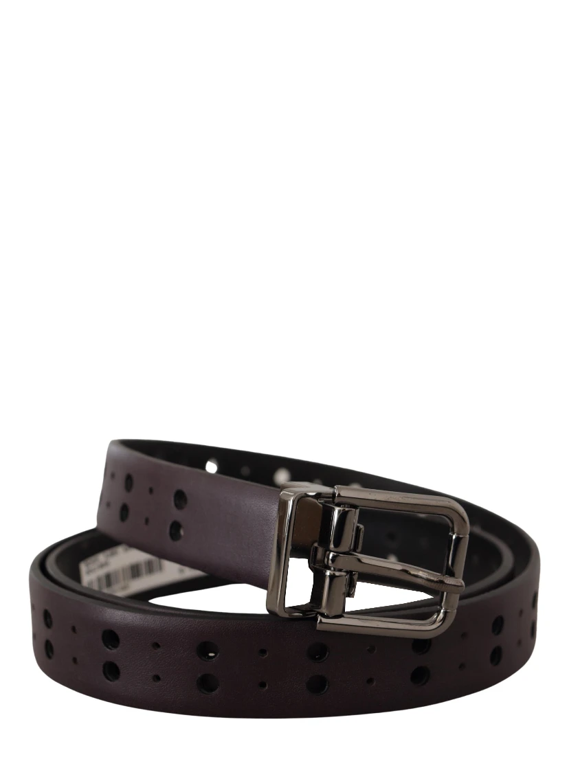 Burgundy Leather Perforated Metal Buckle Belt