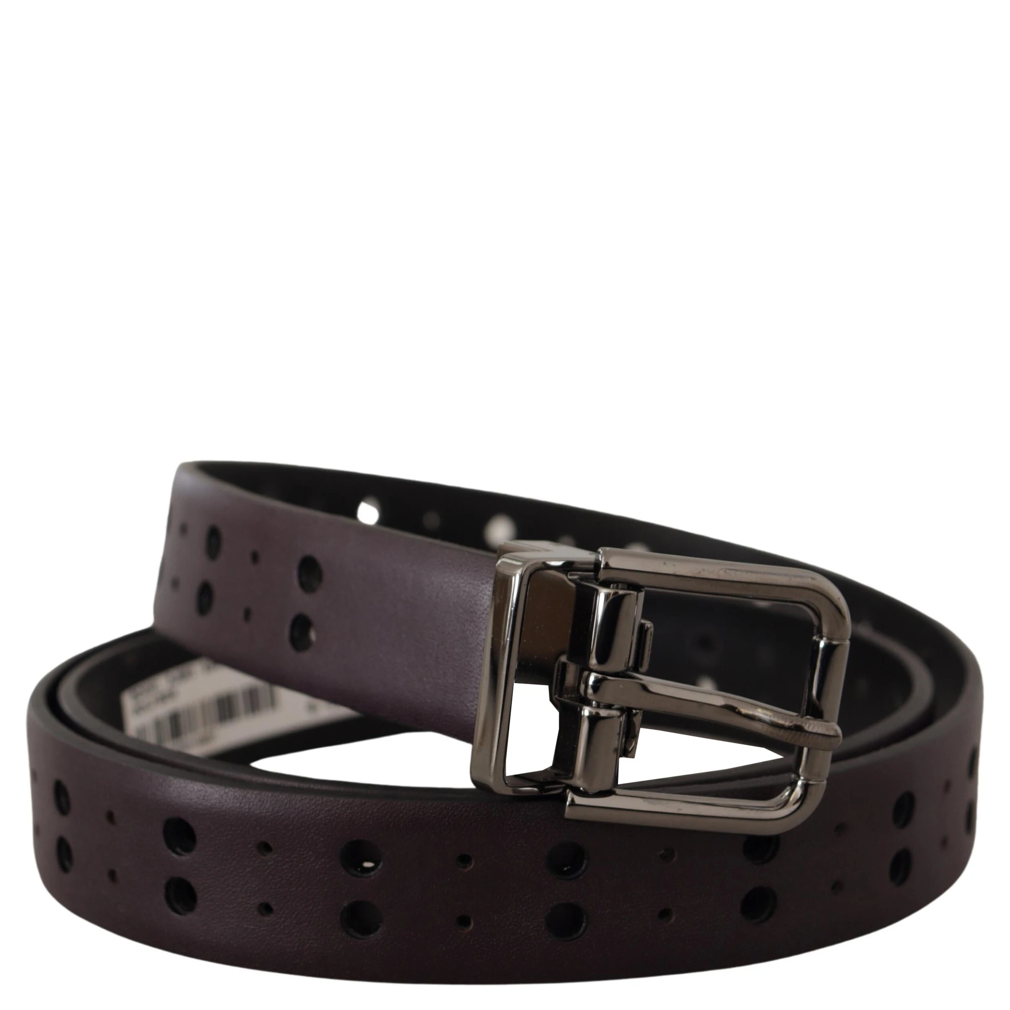 Burgundy Leather Perforated Metal Buckle Belt