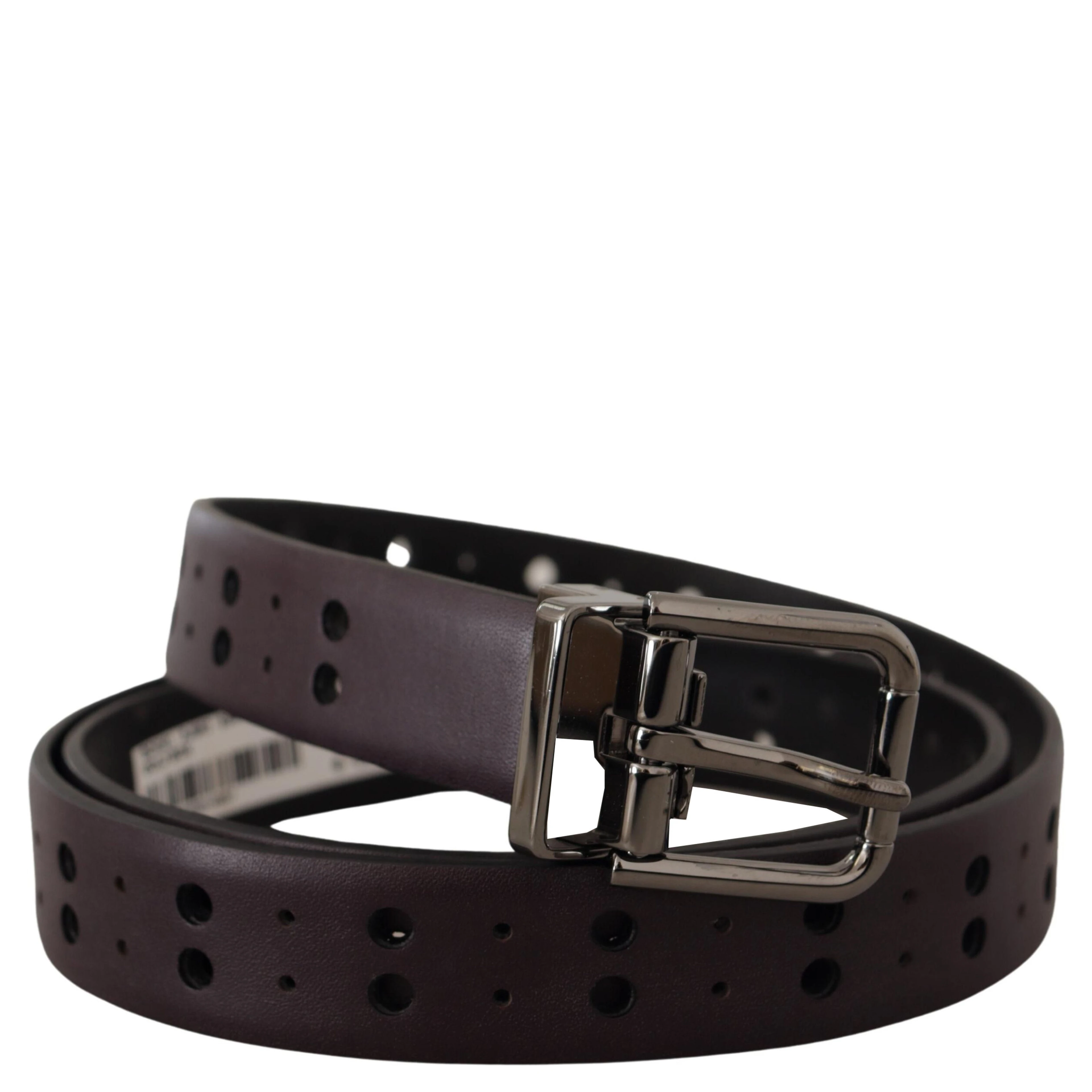 Burgundy Leather Perforated Metal Buckle Belt
