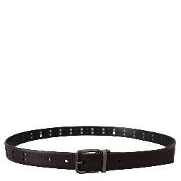 Burgundy Leather Perforated Metal Buckle Belt