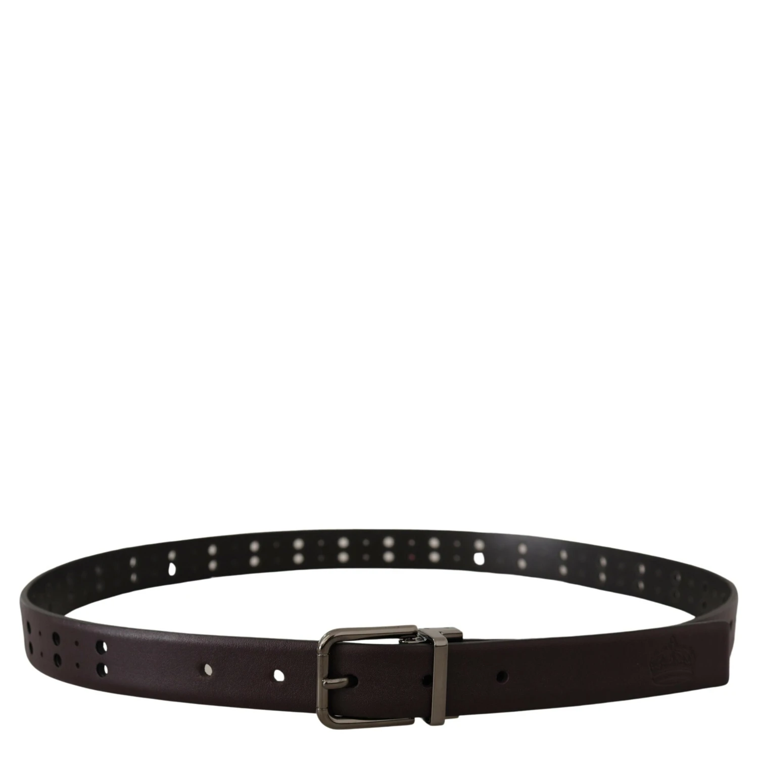 Burgundy Leather Perforated Metal Buckle Belt