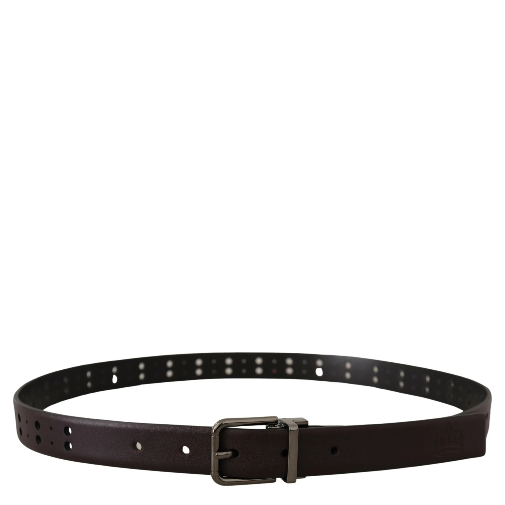 Burgundy Leather Perforated Metal Buckle Belt